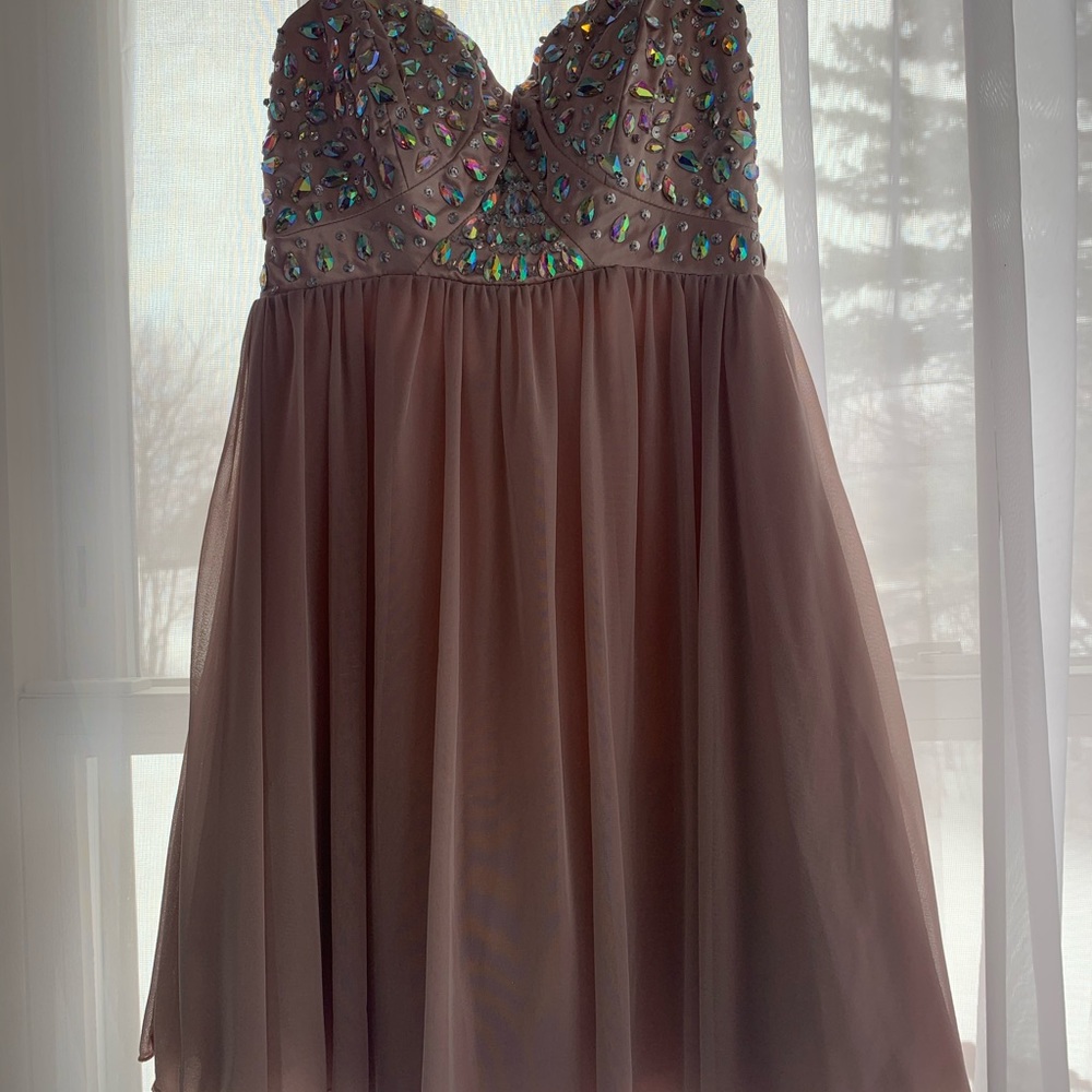 Blush strapless beaded dress